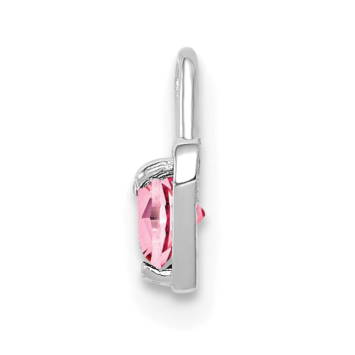 14K White Gold October Birthstone Heart Charm with Pink Synthetic Gem