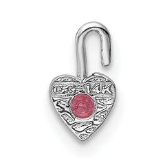 14K White Gold October Birthstone Heart Charm with Pink Synthetic Gem