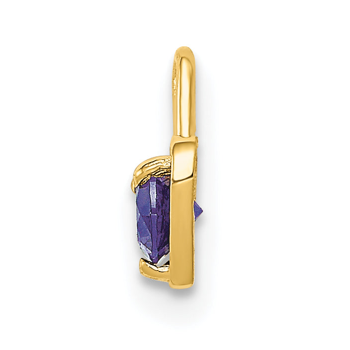 14K Yellow Gold June Birthstone Heart Charm with Synthetic Purple Stone
