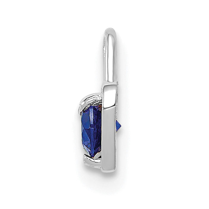 14K White Gold September Birthstone Heart Charm with Blue Synthetic Gem