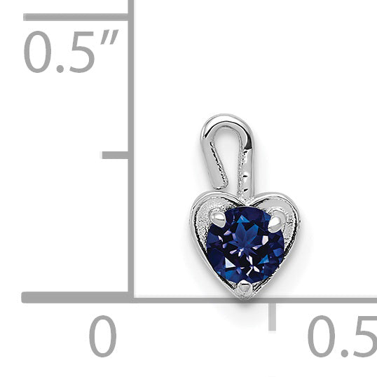 14K White Gold September Birthstone Heart Charm with Blue Synthetic Gem