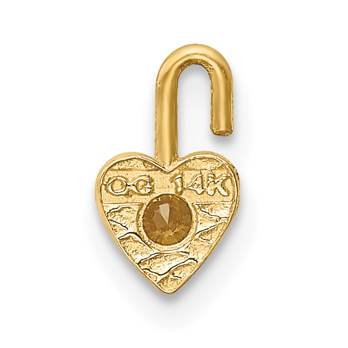 14K Gold November Synthetic Birthstone Heart Charm  Elegant Textured Design