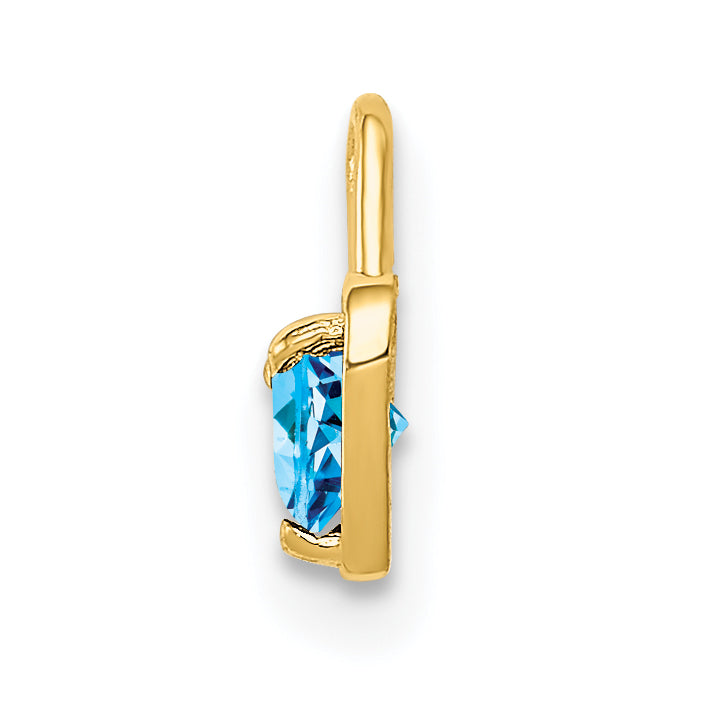 14K Yellow Gold December Birthstone Heart Charm with Blue Synthetic Gem