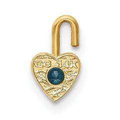 14K Yellow Gold December Birthstone Heart Charm with Blue Synthetic Gem