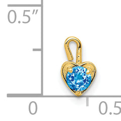 14K Yellow Gold December Birthstone Heart Charm with Blue Synthetic Gem