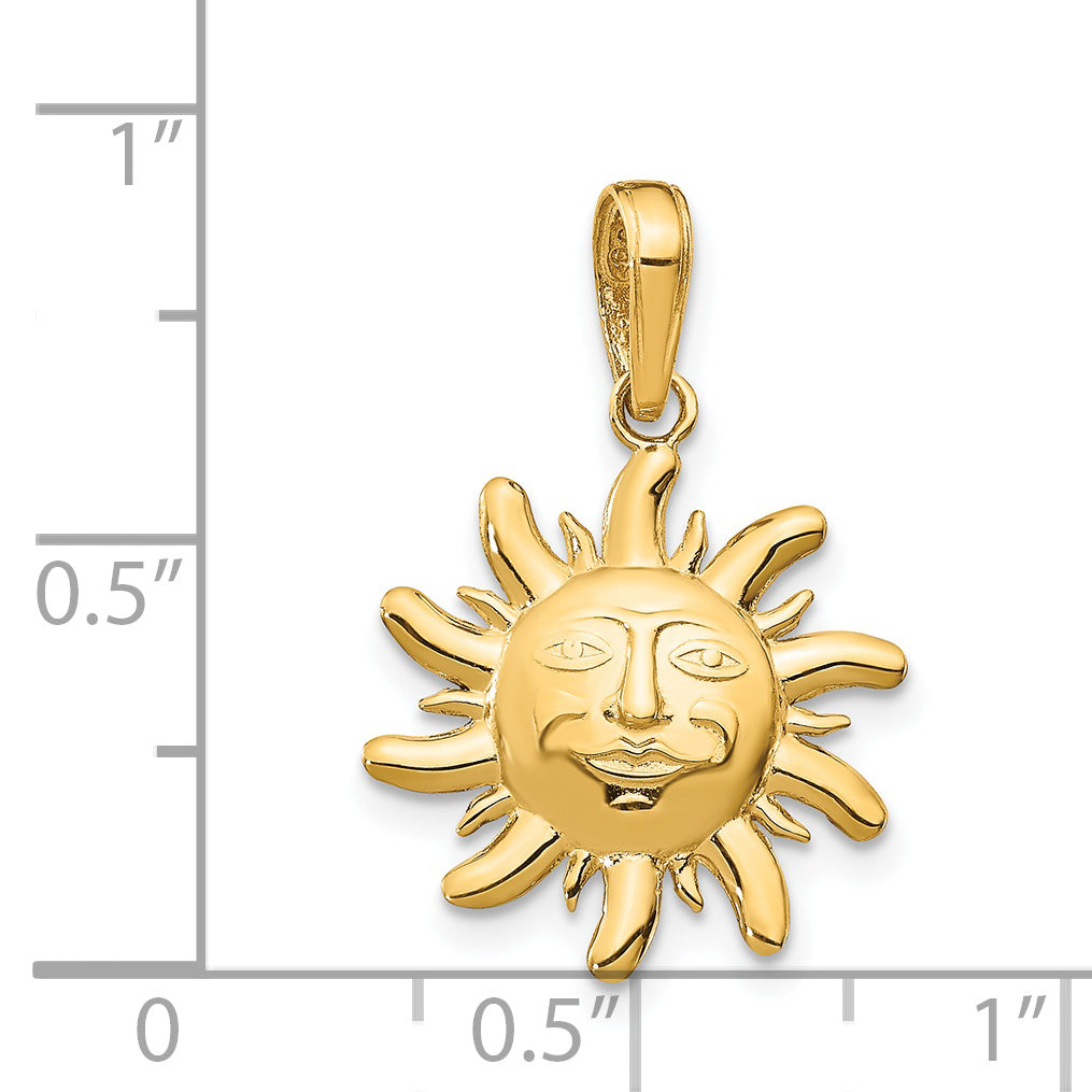 14K Gold Polished Sun Charm for Men  Small, Solid, Elegant Design