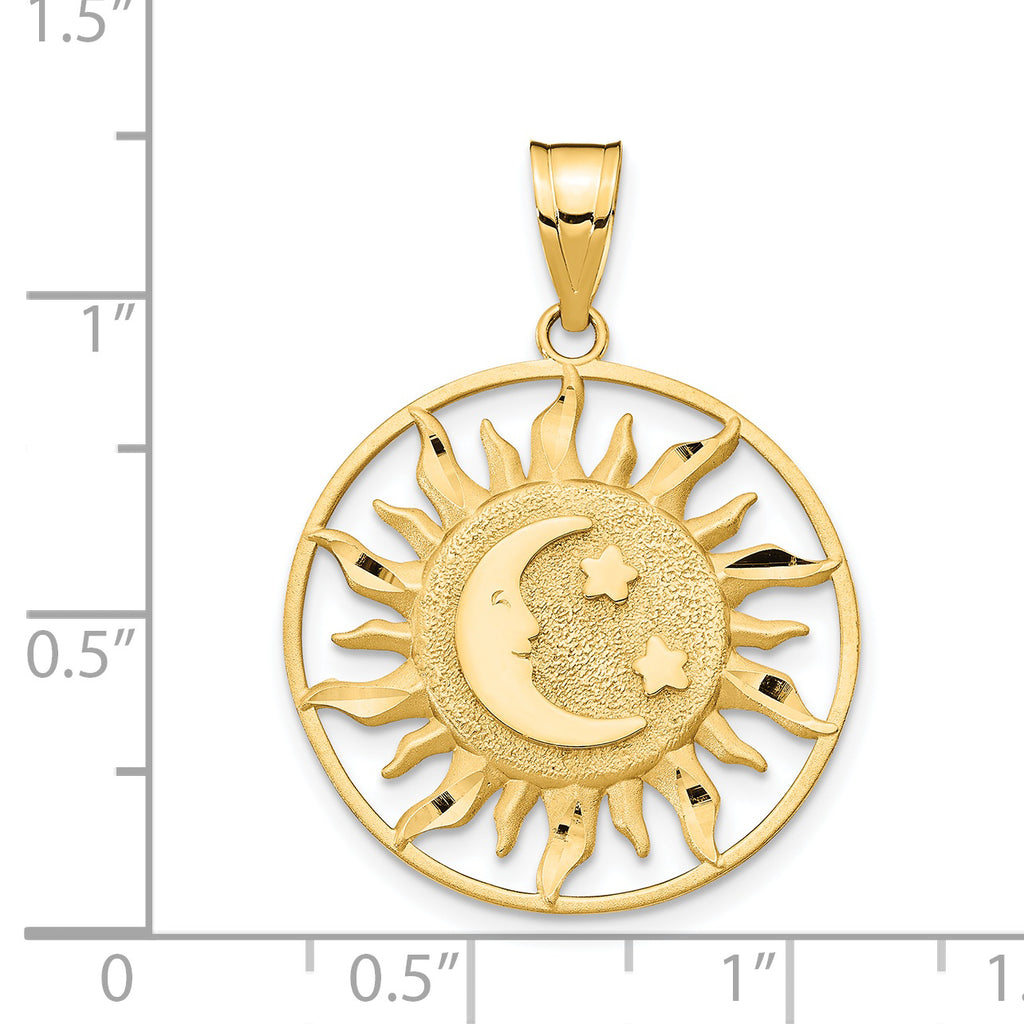 14K Gold Diamond-Cut Sun, Moon, and Stars Charm Polished Finish