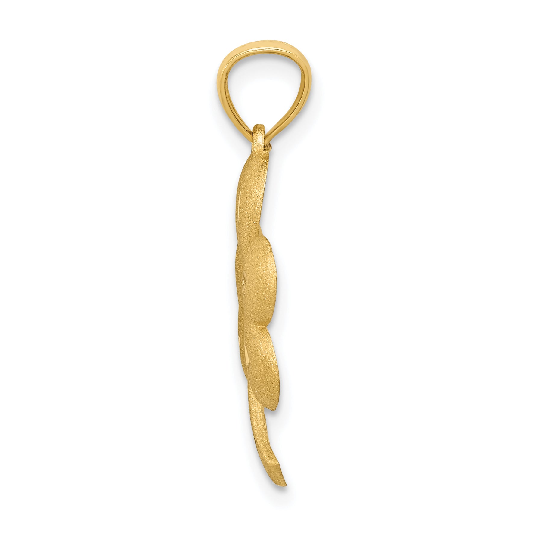 14K Gold Brushed Diamond-Cut Shamrock Pendant with Textured Design, 25mm. Secondary image