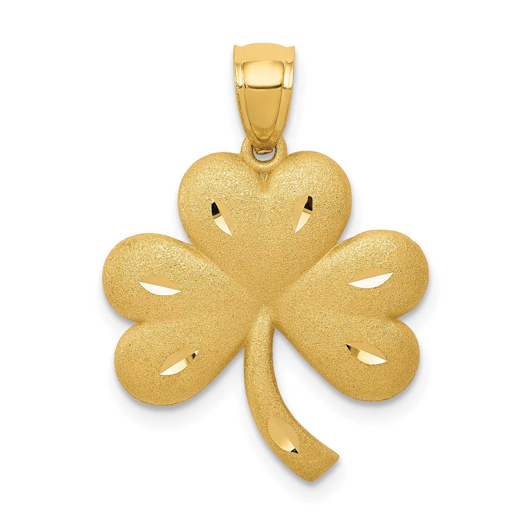 14k Brushed Diamond-cut Shamrock Pendant Main image
