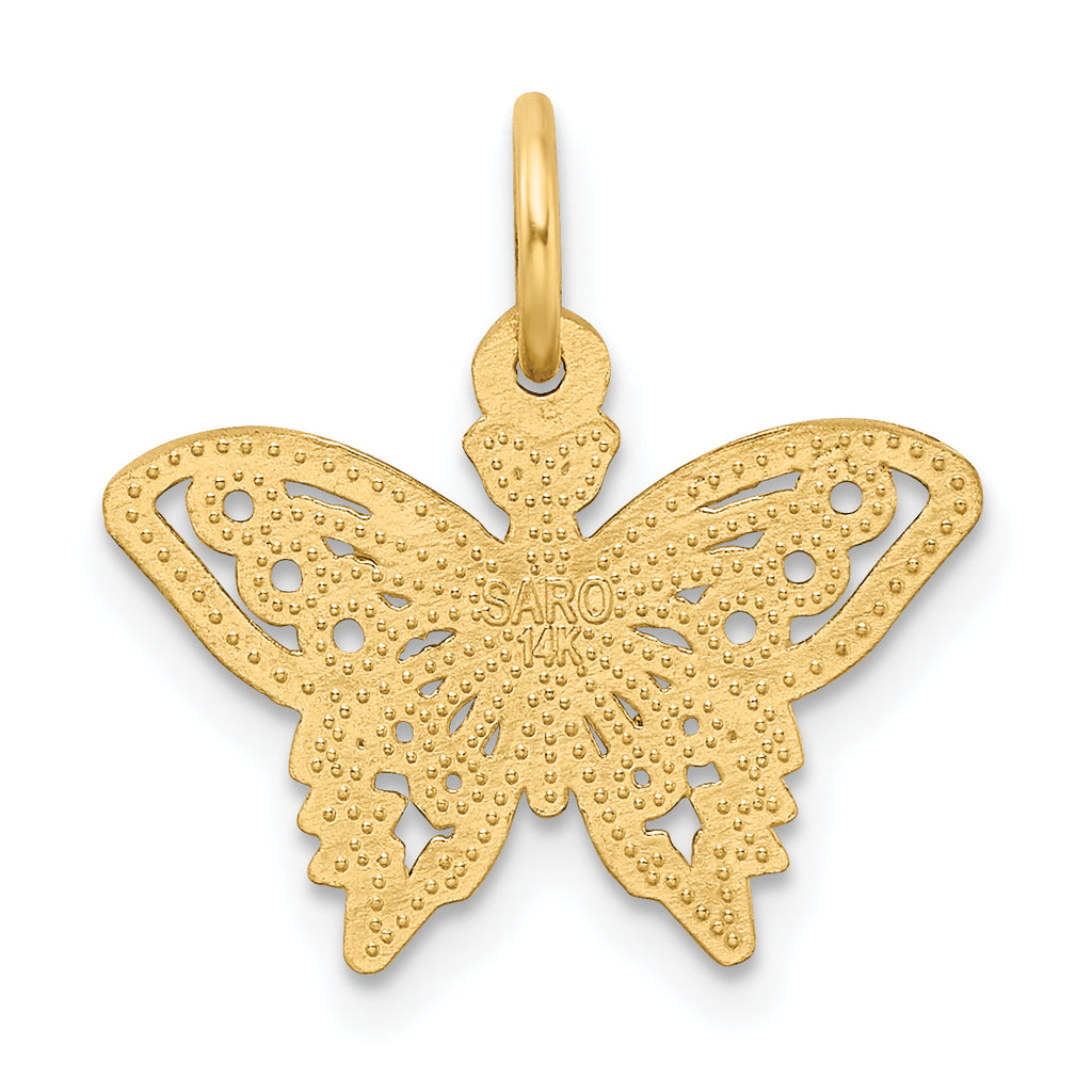 14K Gold Butterfly Charm with Brushed Diamond-Cut Finish  Elegant & Textured