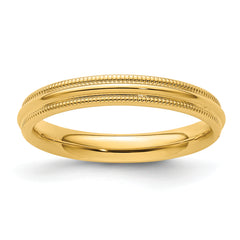 14k Yellow Gold 3mm Milgrain Half Round Comfort Fit Wedding Band Size 14