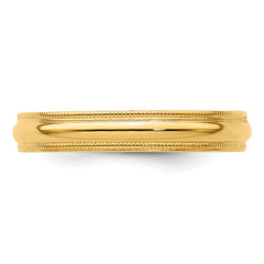 14k Yellow Gold 4mm Milgrain Half Round Comfort Fit Wedding Band Size 4 - 4