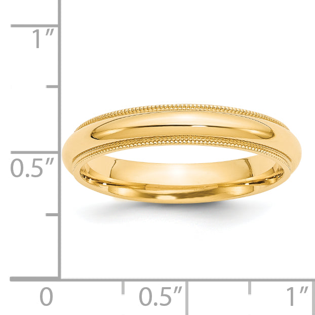 14k Yellow Gold 4mm Milgrain Half Round Comfort Fit Wedding Band Size 4 - 4