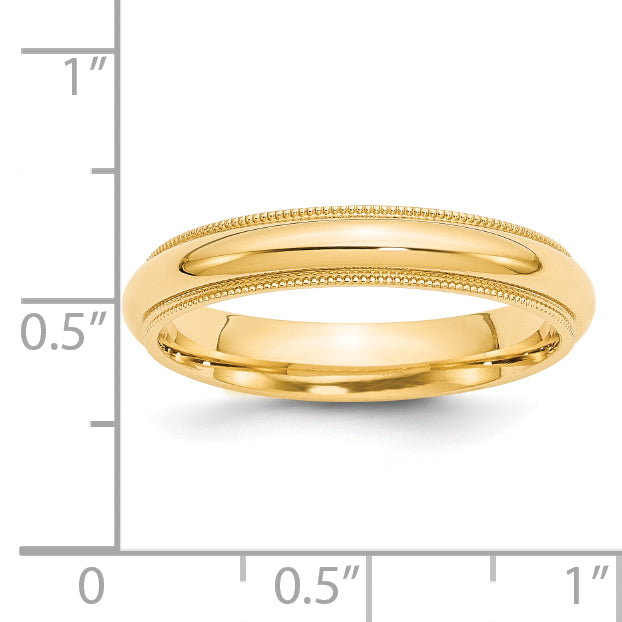 14k Yellow Gold 4mm Milgrain Half Round Comfort Fit Wedding Band Size 4