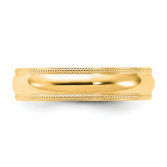 14k Yellow Gold 5mm Milgrain Half Round Comfort Fit Wedding Band Size 4 - 4