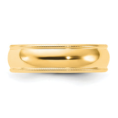 14k Yellow Gold 6mm Milgrain Half Round Comfort Fit Wedding Band Size 4 - 4