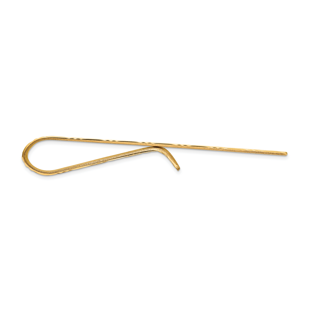 14K Gold Men's Textured Basketweave Tie Bar with Polished Finish