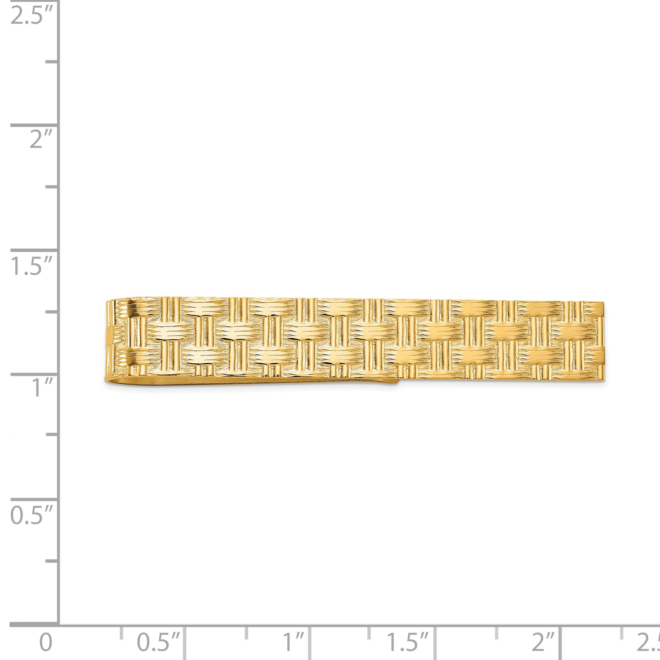 14K Gold Men's Textured Basketweave Tie Bar with Polished Finish