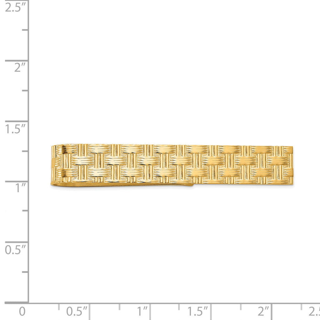 14K Gold Men's Textured Basketweave Tie Bar with Polished Finish