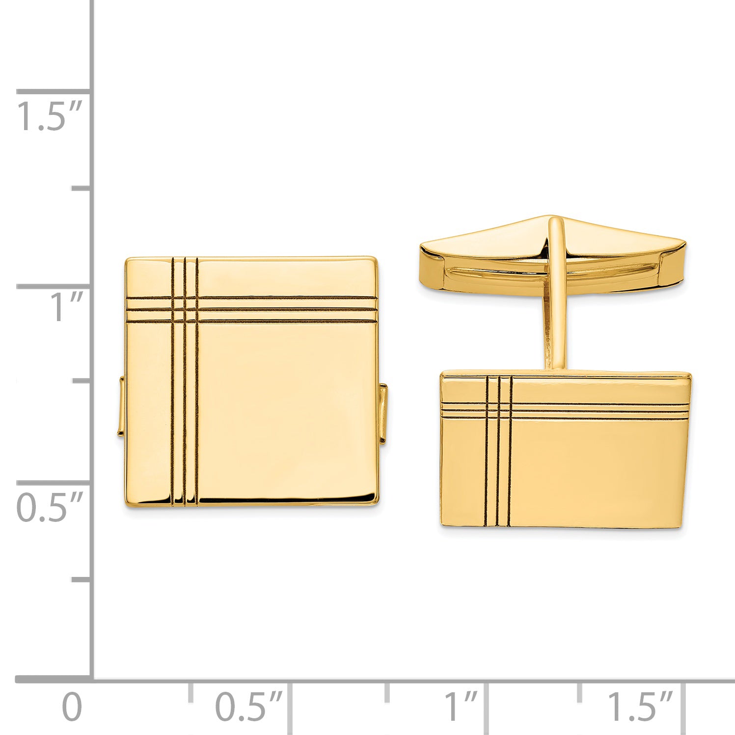 14K Gold Men's Square Cuff Links with Grooved Engravable Design