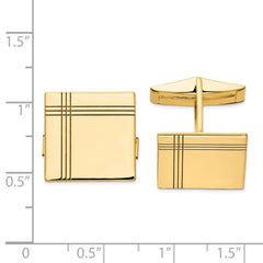14K Gold Men's Square Cuff Links with Grooved Engravable Design