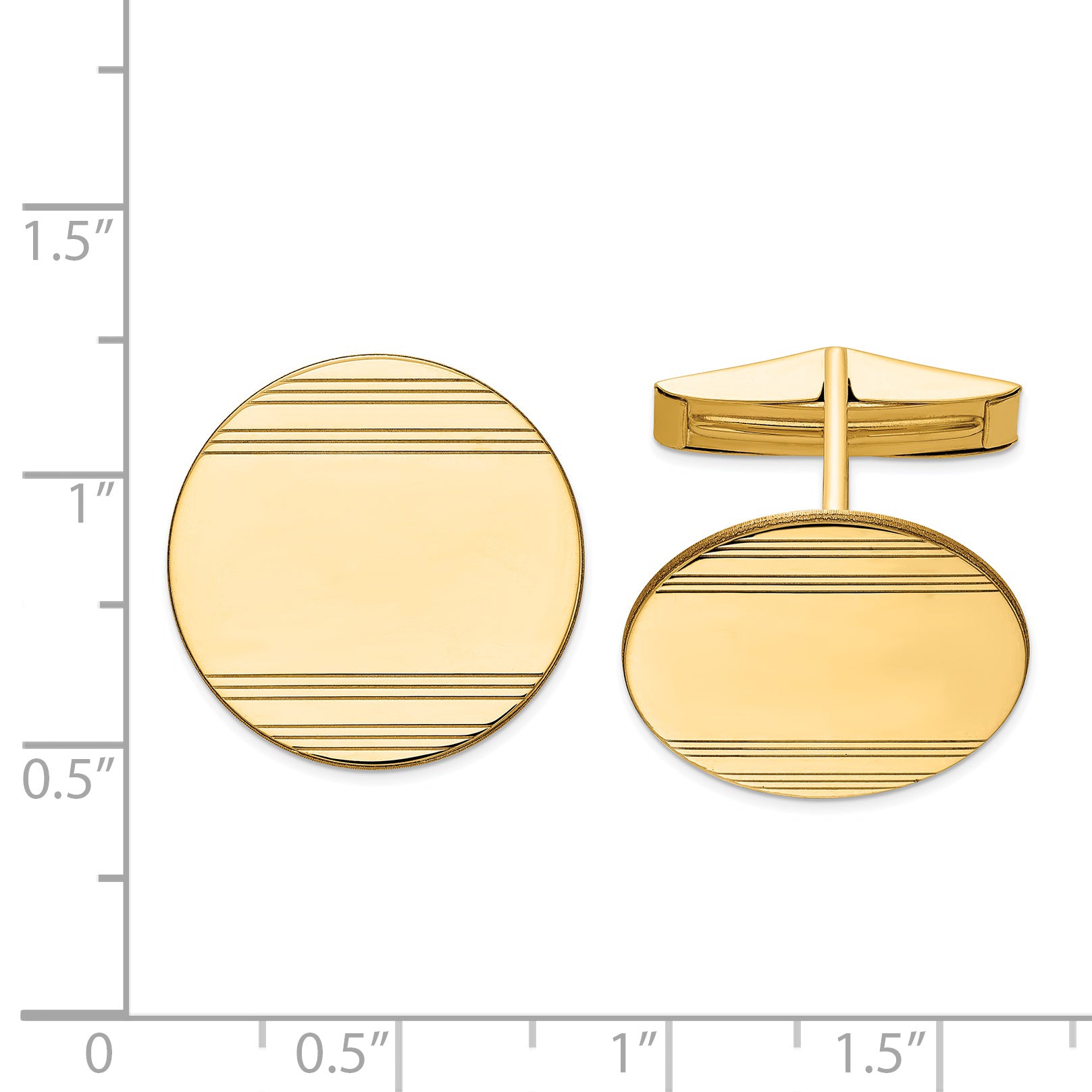 14K Gold Men's Cuff Links with Engravable Grooved Design Polished Finish