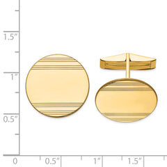 14K Gold Men's Cuff Links with Engravable Grooved Design Polished Finish