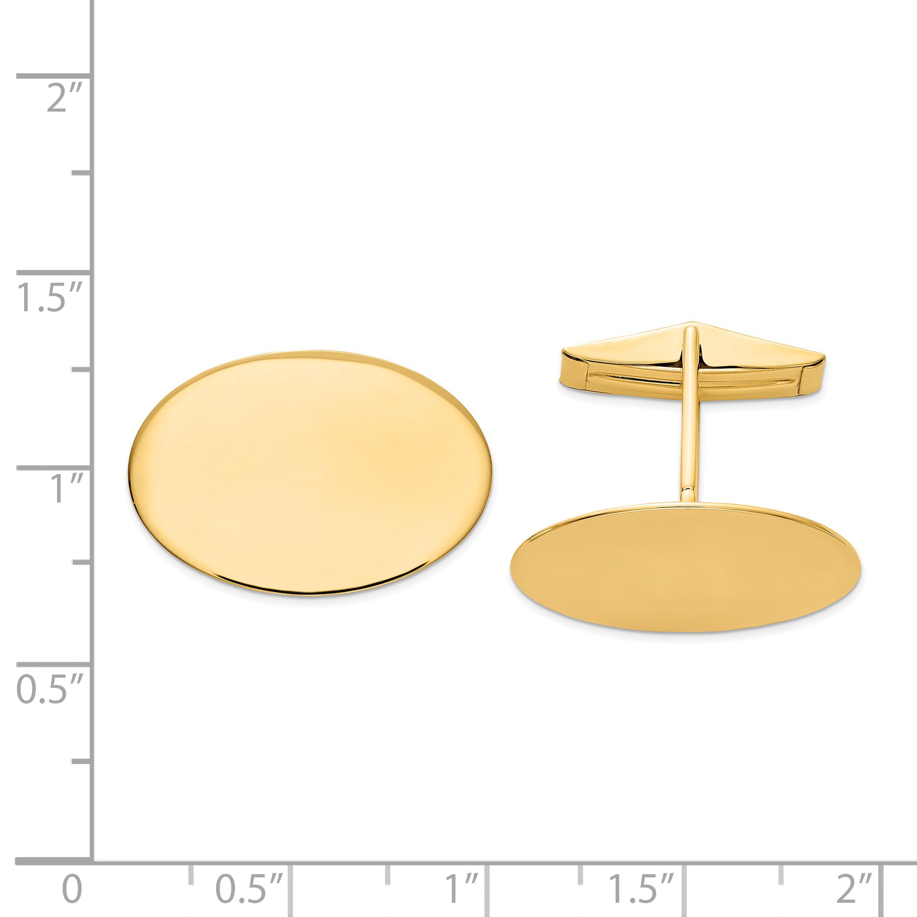 14K Gold Men's Oval Cuff Links with Polished Finish, Engravable Design