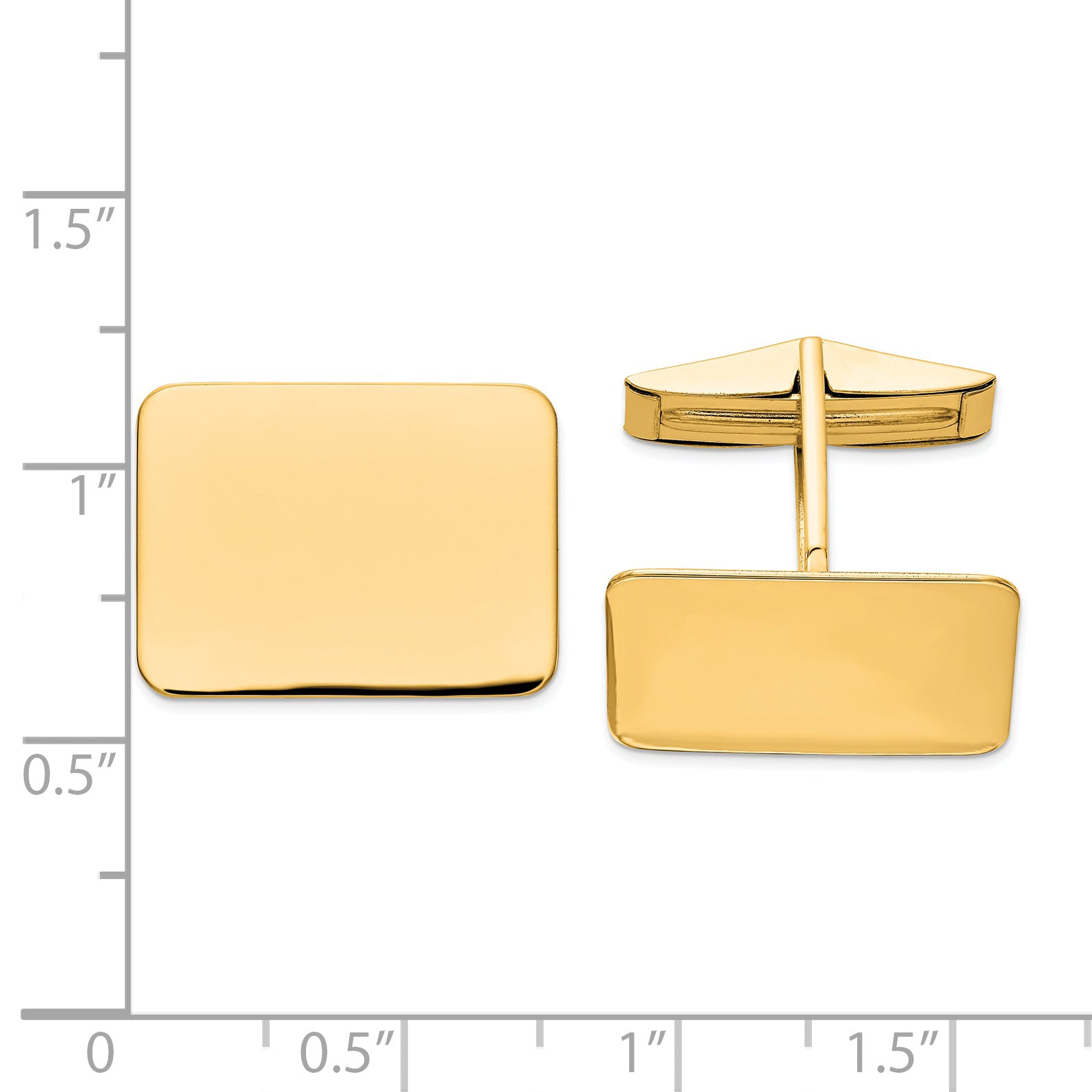 14K Gold Men's Rectangular Cuff Links with Polished Finish, Engravable Design