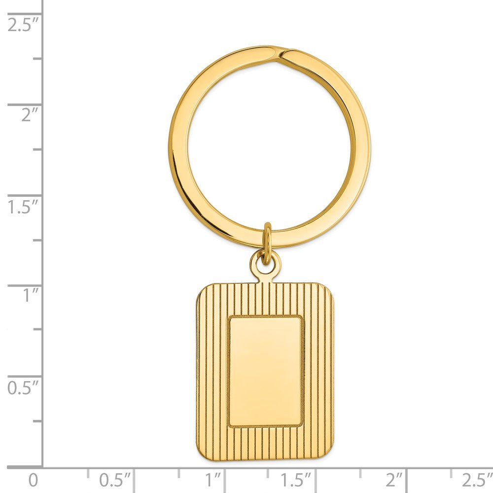 14K Gold Polished Textured Rectangle Key Ring Unisex Engravable Secondary image