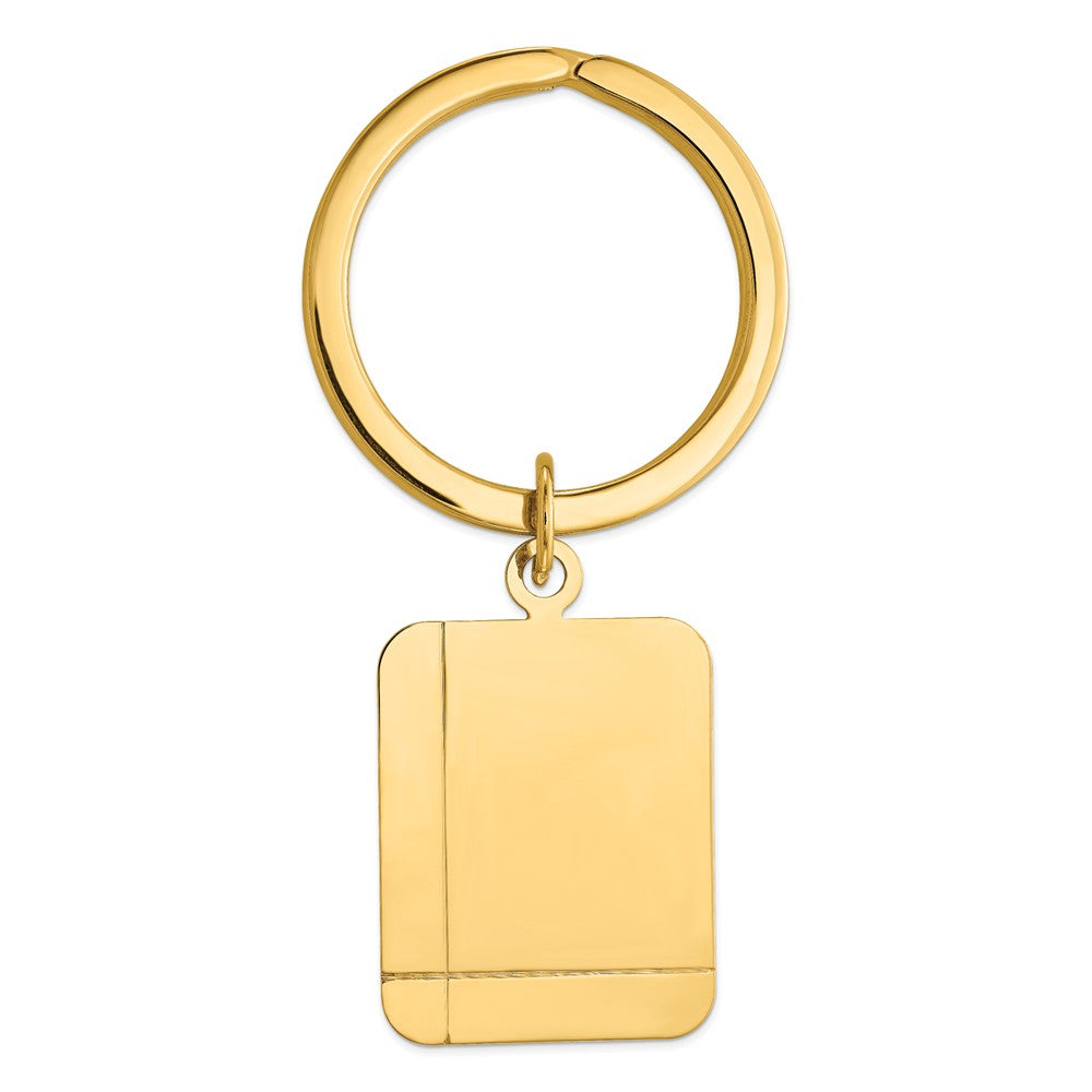 14K Gold Grooved Rectangle Key Ring with Polished Finish Engravable Main image