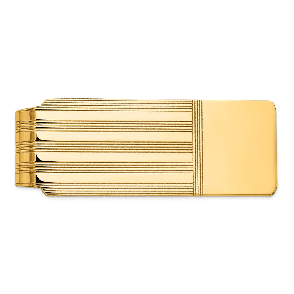 Sophia Jewelers 14K Gold Polished Grooved Men's Engravable Money Clip