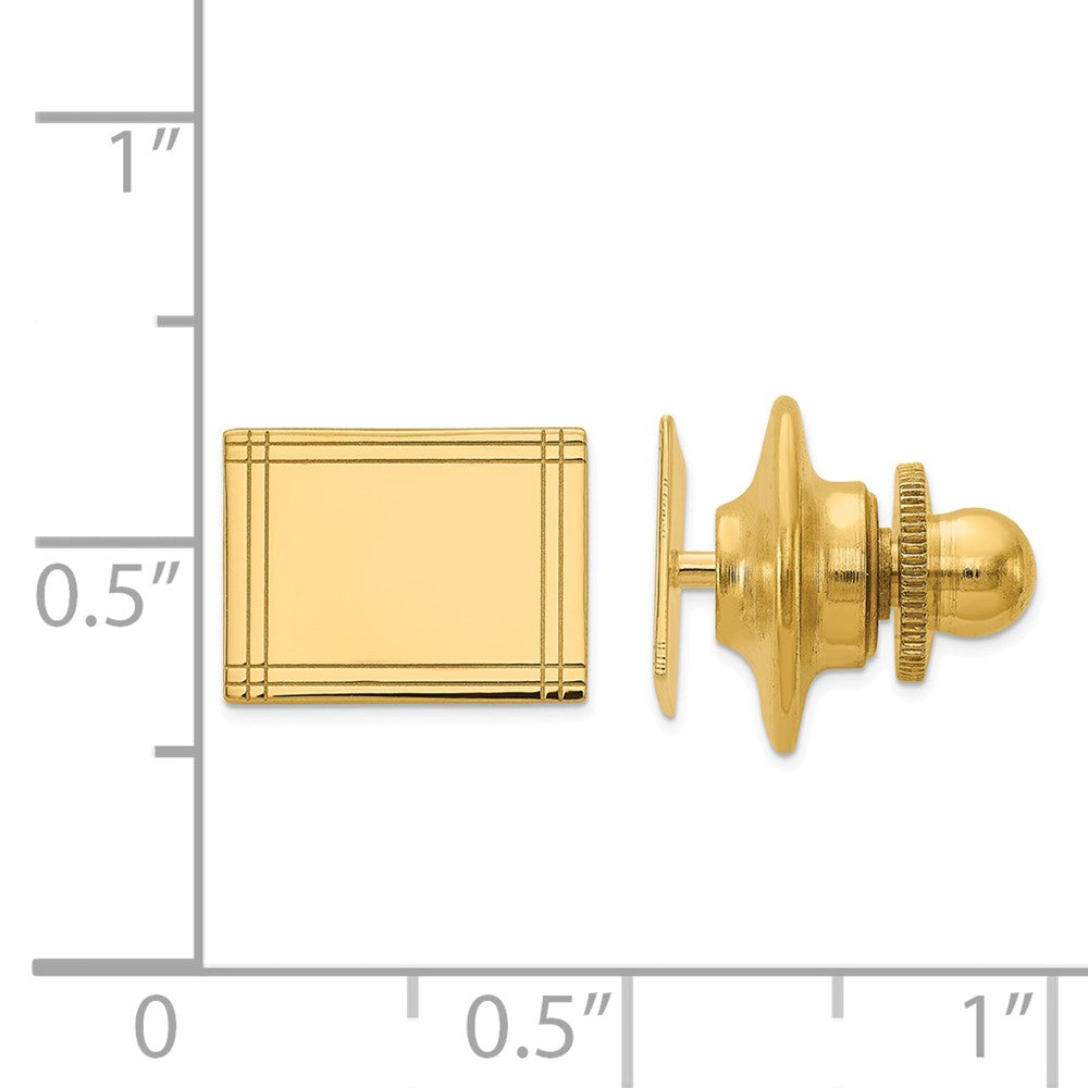14K Gold Men's Rectangular Tie Tac with Polished Engravable Design Secondary image