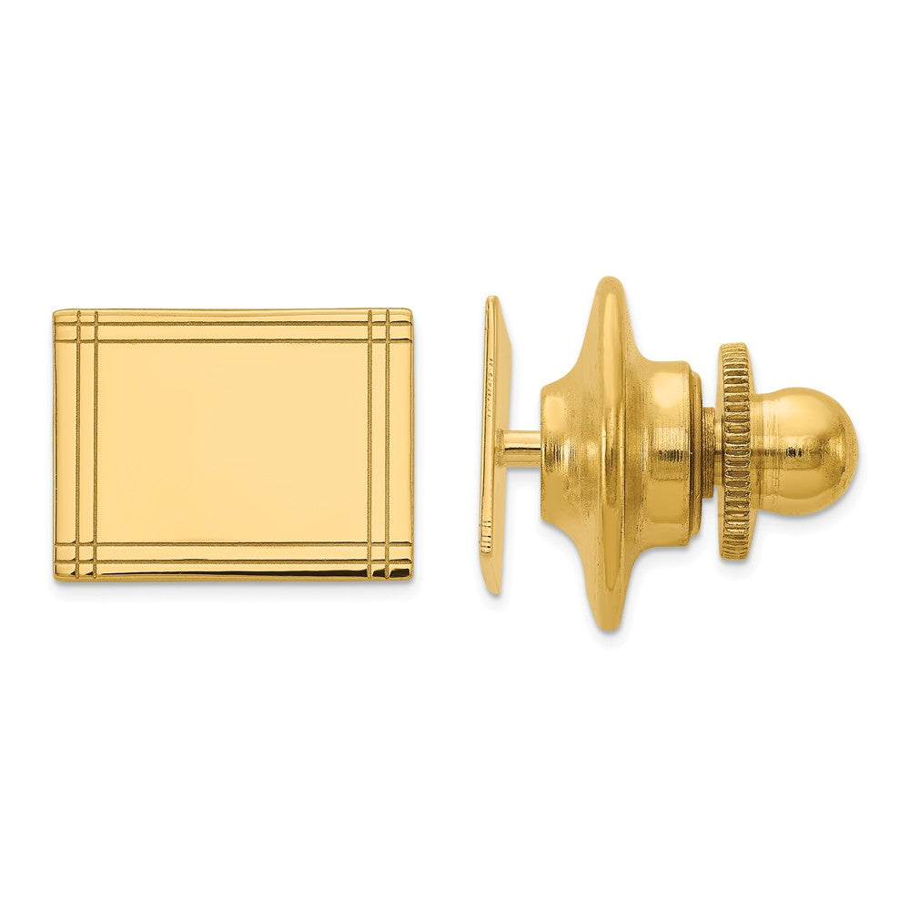 14K Gold Men's Rectangular Tie Tac with Polished Engravable Design