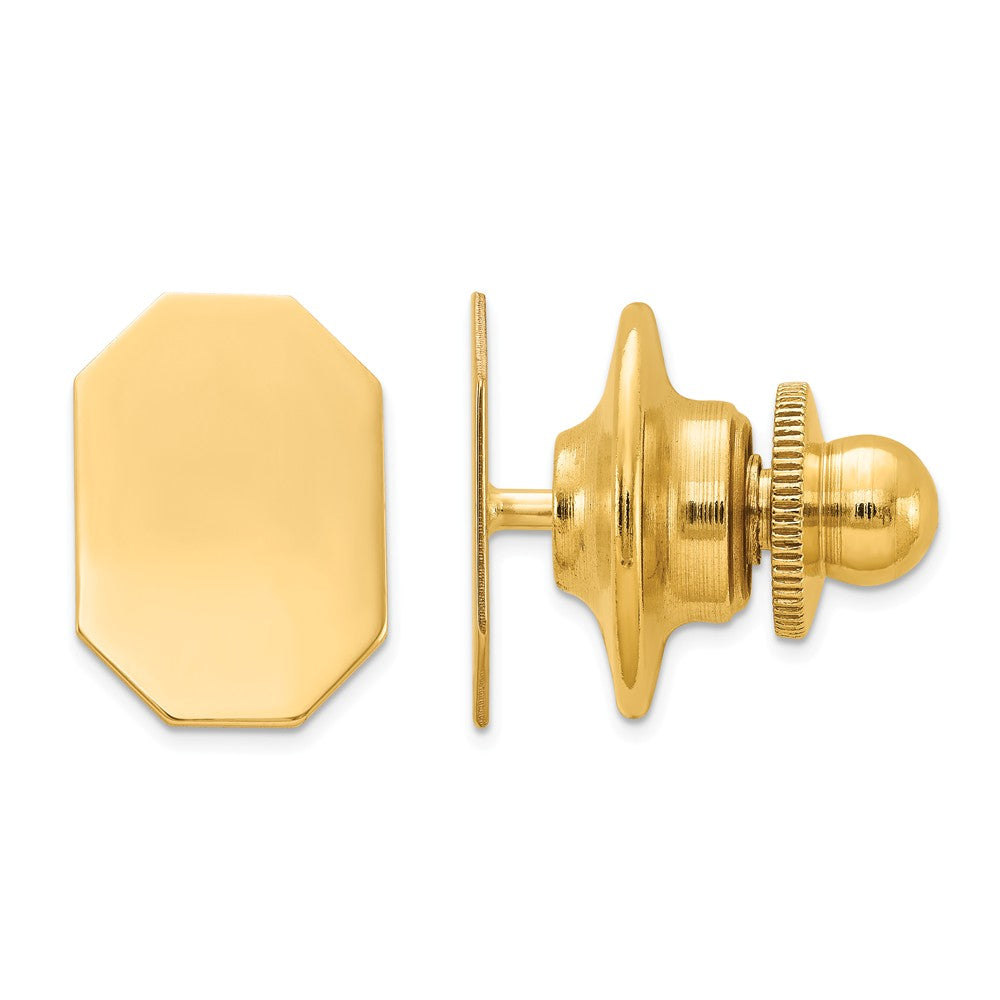 14K Gold Men's Engravable Octagon Tie Tac with Polished Finish Main image