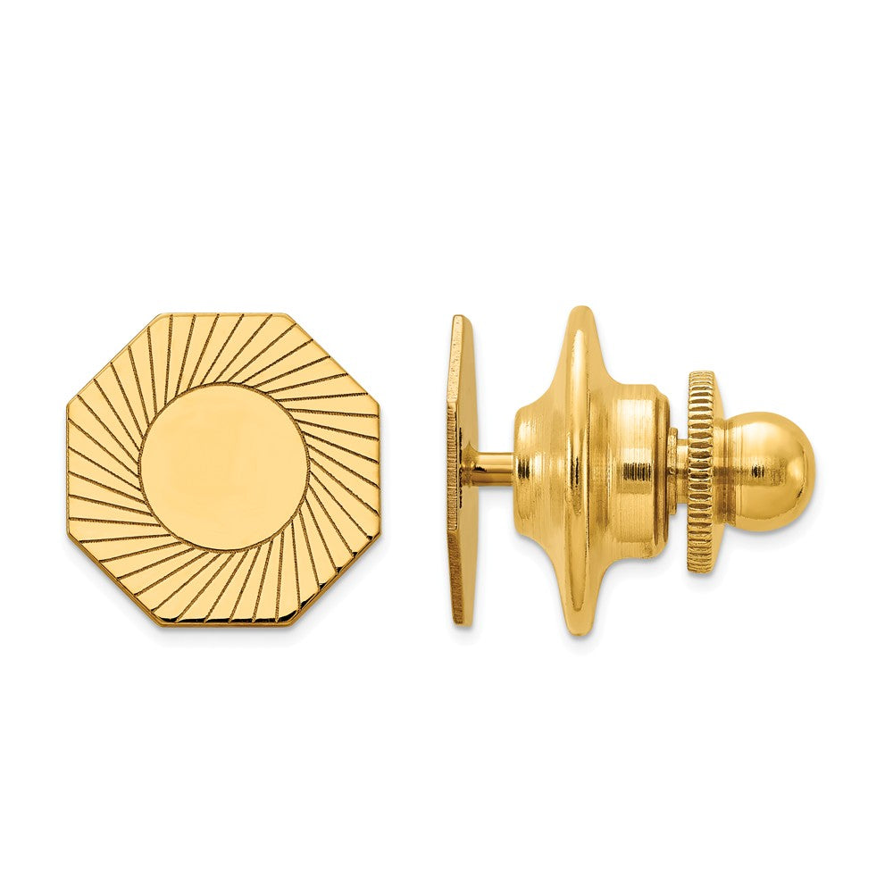 14K Gold Men's Polished Tie Tac with Grooved Design Engravable