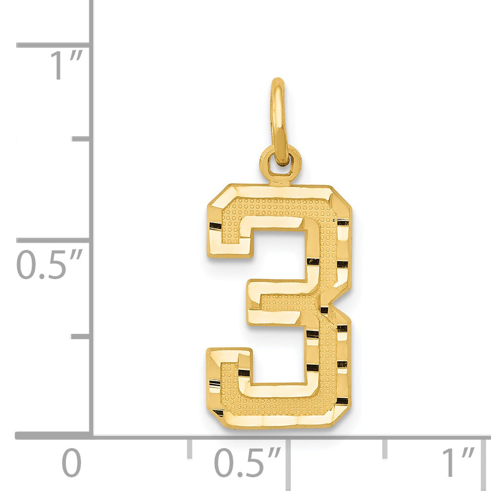 14K Gold Medium Diamond-Cut Number 3 Charm with Polished Finish