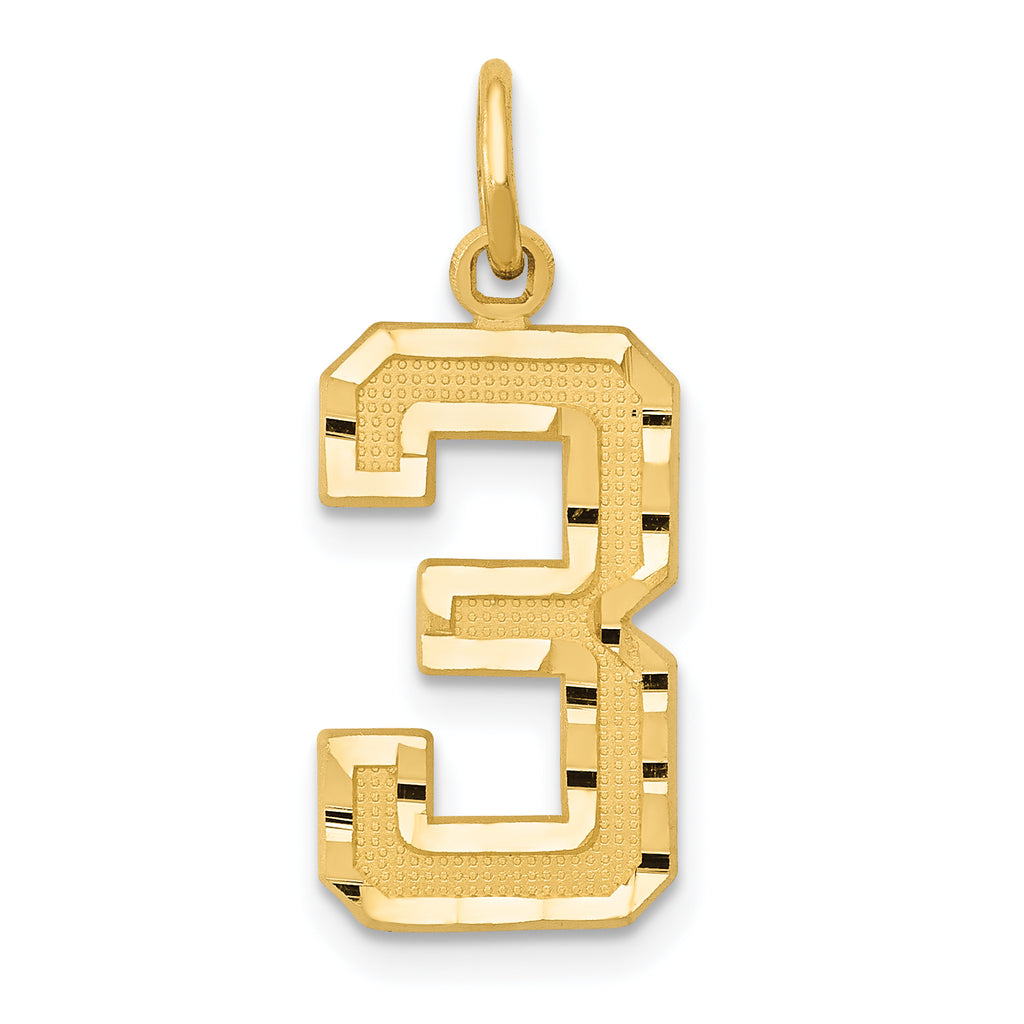 14k Medium Diamond-cut Number 3 Charm