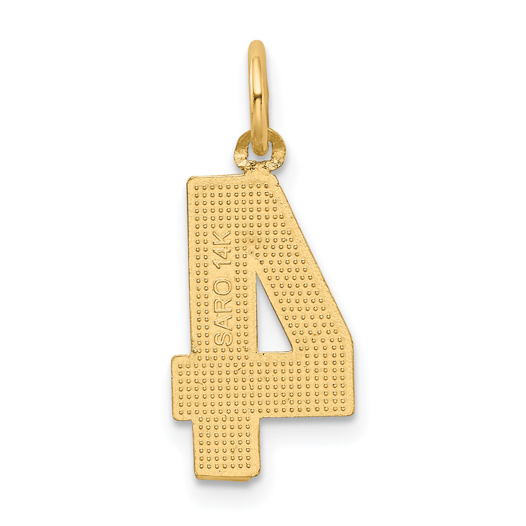 14K Gold Diamond-Cut Number 4 Charm  Polished Medium-Length Pendant
