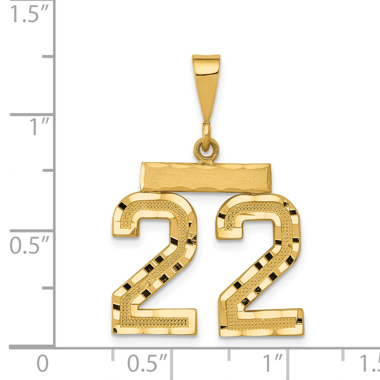 14K Gold Diamond-Cut Number 22 Charm with Polished Finish