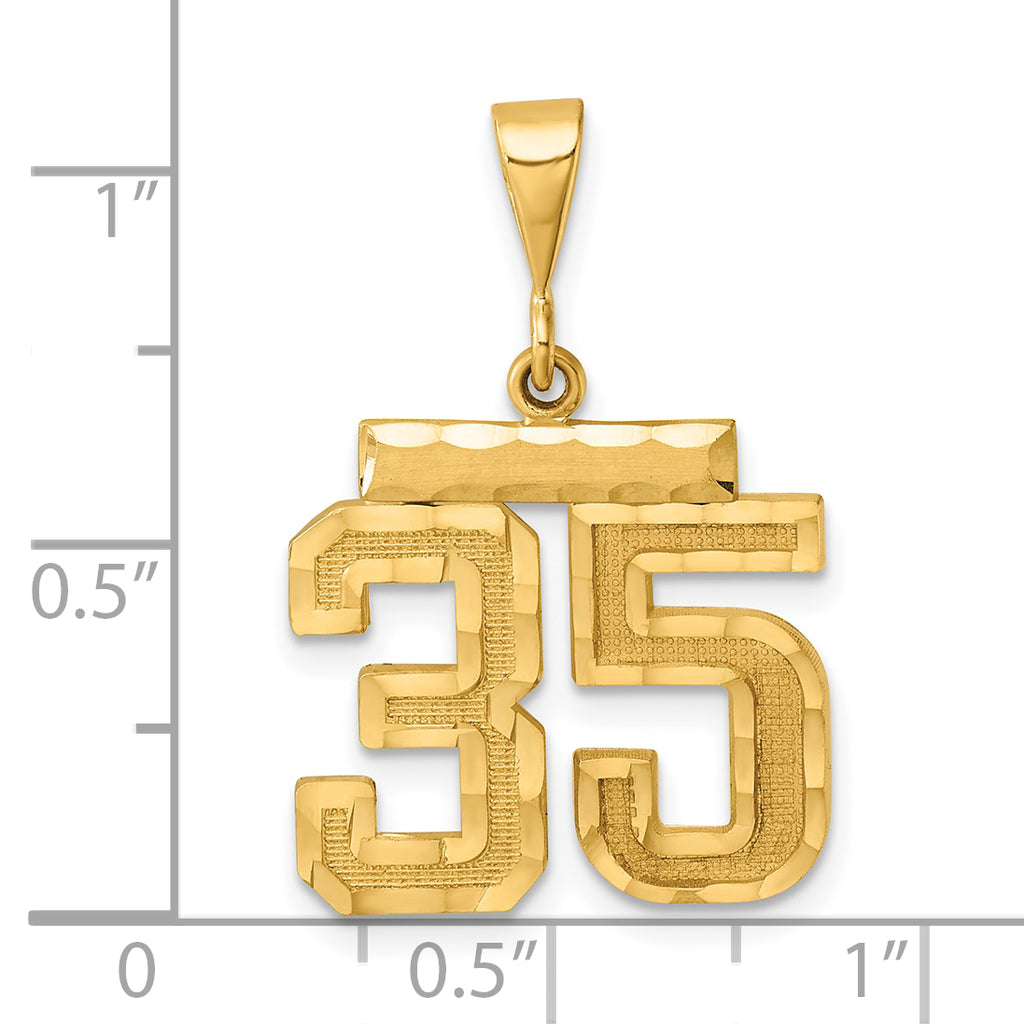 14K Gold Medium Diamond-Cut Number 35 Charm with Polished Finish