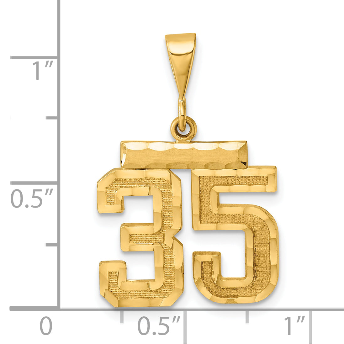 14K Gold Medium Diamond-Cut Number 35 Charm with Polished Finish