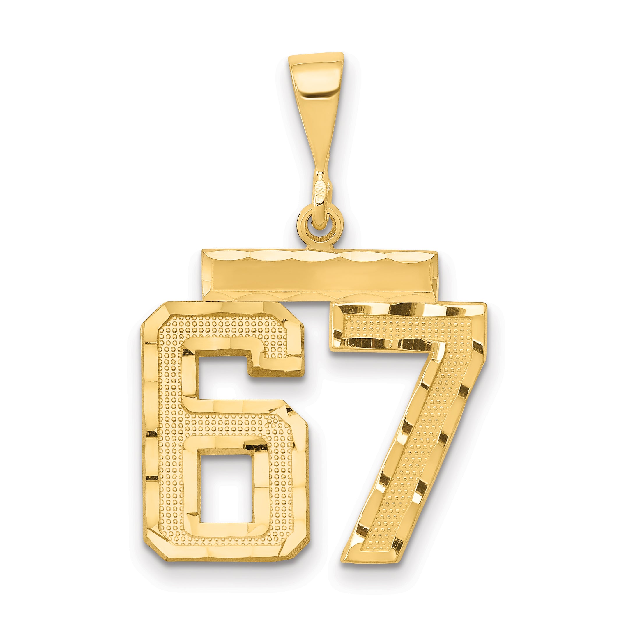 14k Medium Diamond-cut Number 67 Charm