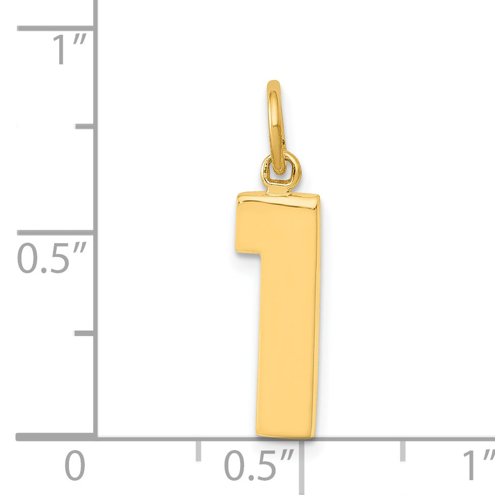 14K Gold Polished Number 1 Pendant  Medium, Gift-Ready Charm