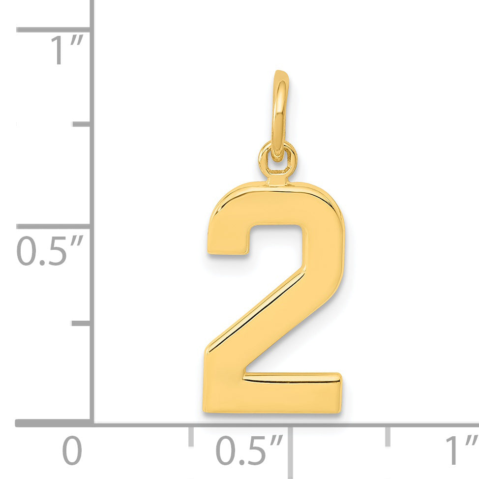 14K Gold Polished Number 2 Charm  Medium, Elegant Casted Design