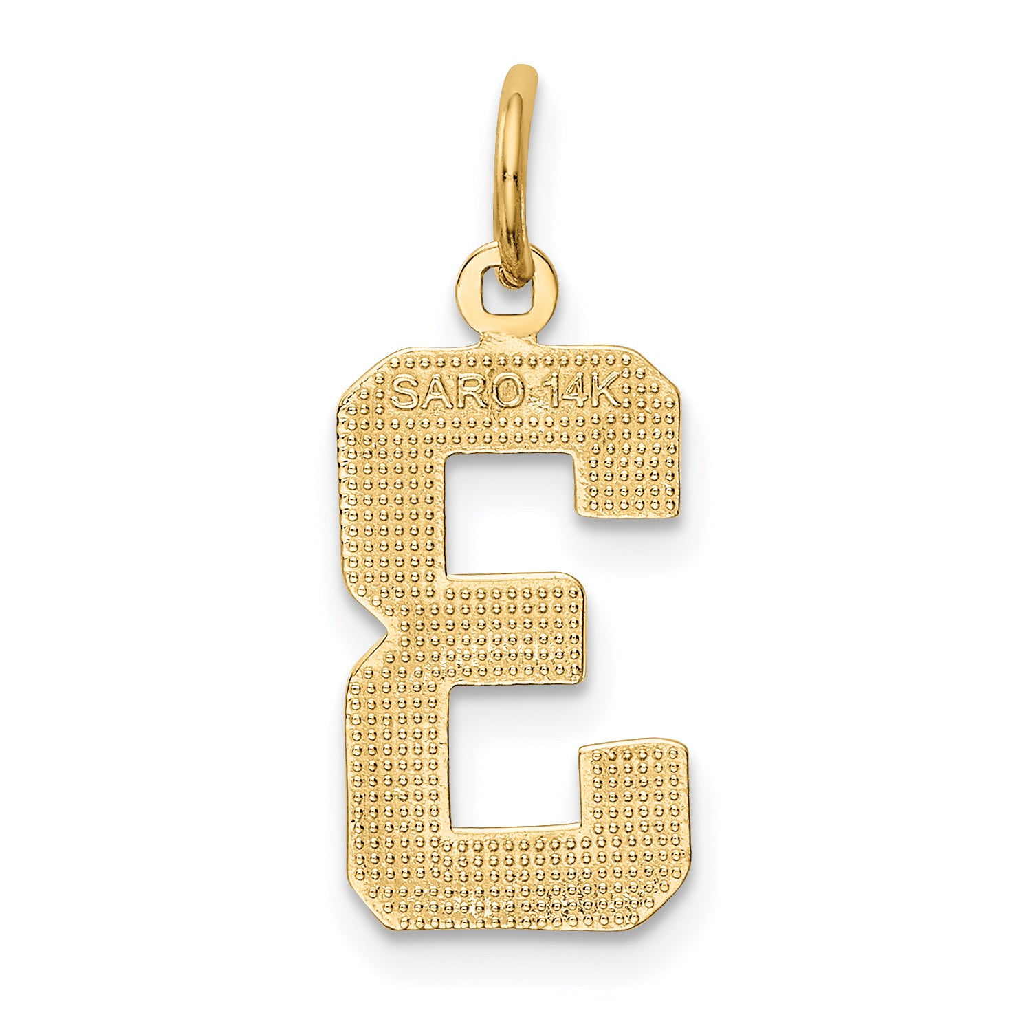 14K Gold Number 3 Polished Charm  Medium, Casted, Elegant Finish