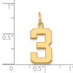 14K Gold Number 3 Polished Charm  Medium, Casted, Elegant Finish