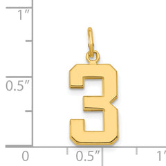 14K Gold Number 3 Polished Charm  Medium, Casted, Elegant Finish