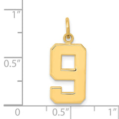 14K Gold Number 9 Charm with Polished Finish  Medium Size