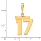 14K Yellow Gold Polished Number 17 Charm Medium Size, Casted Finish
